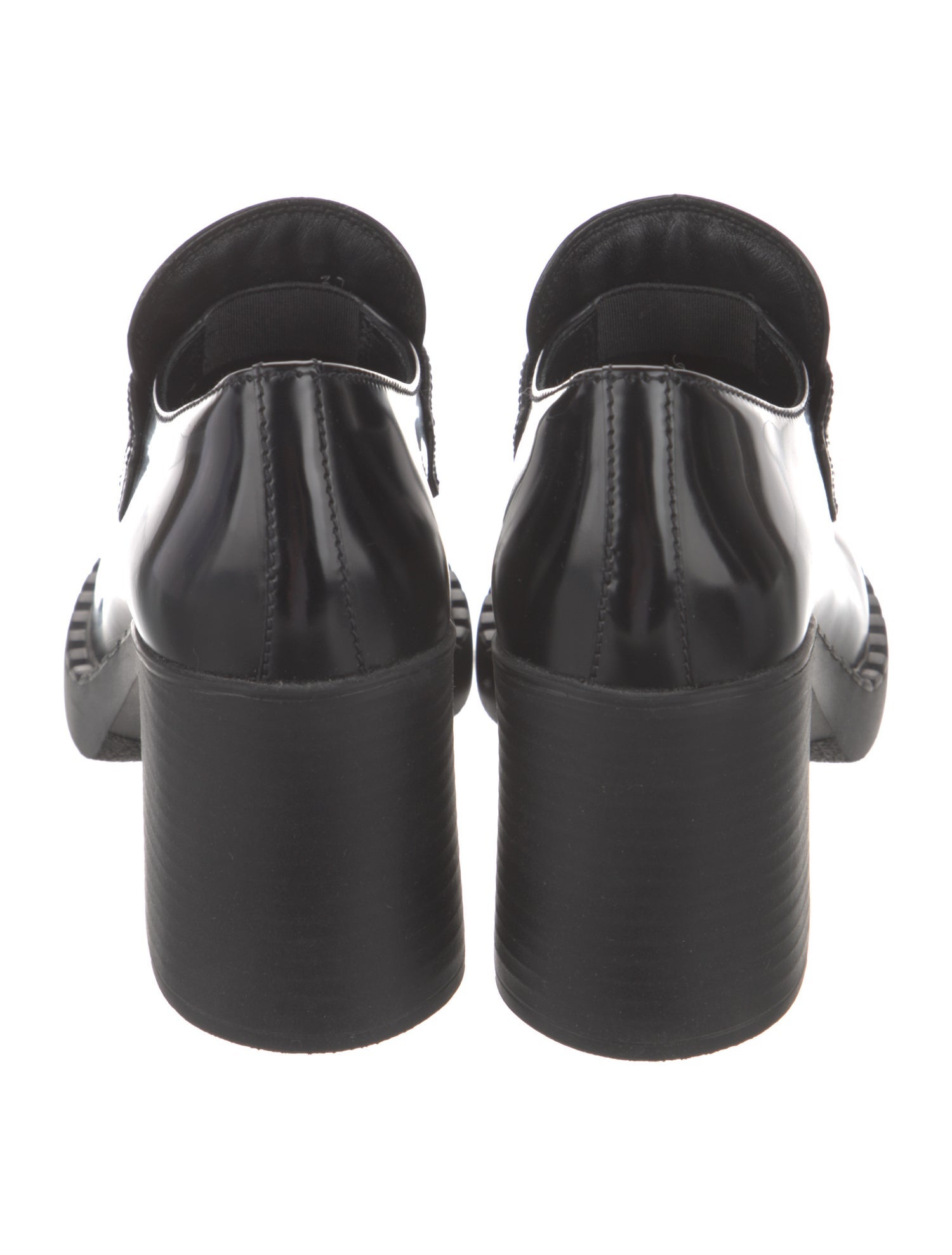 Prada Enameled Metal Triangle Leather Pumps